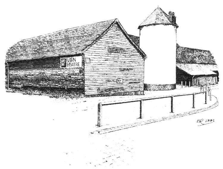 A pencil sketch of the Barn Theatre